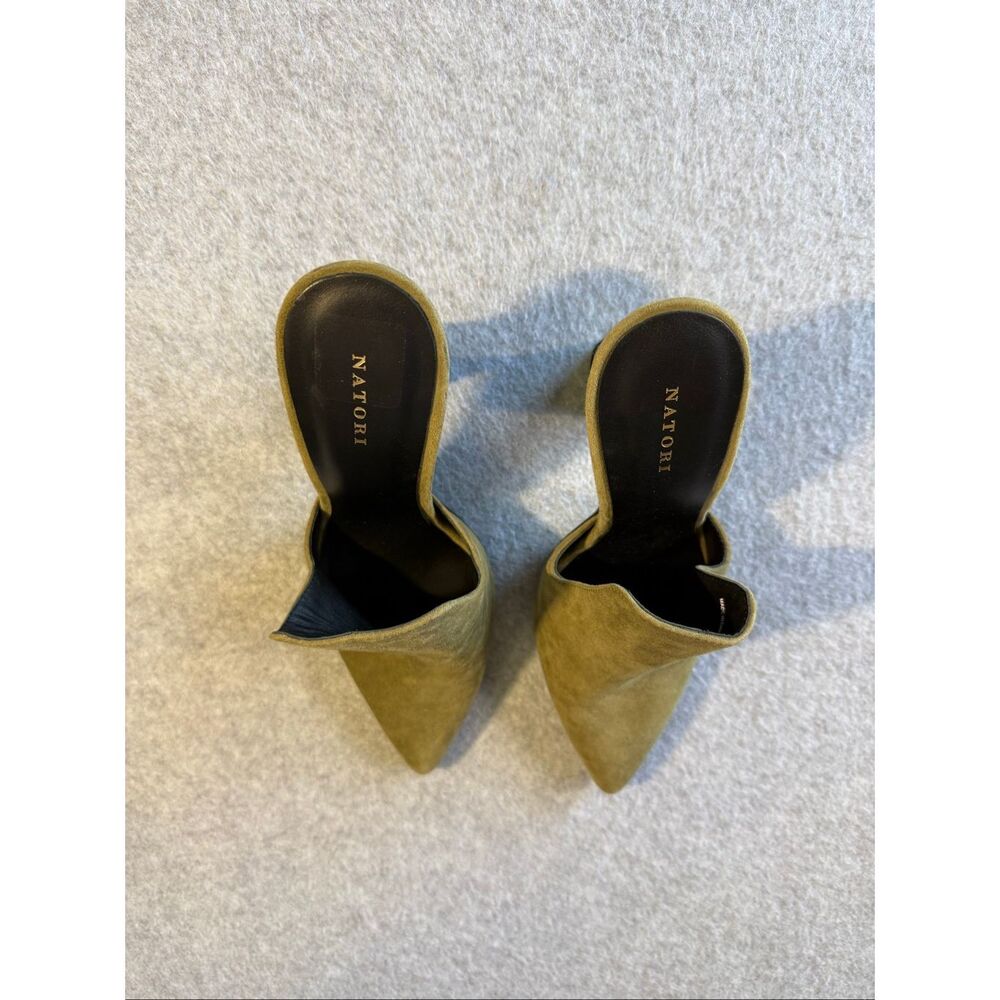 Natori Minh Suede Pointed Toe Flare Heel Mules 7.5 - Picture 2 of 7